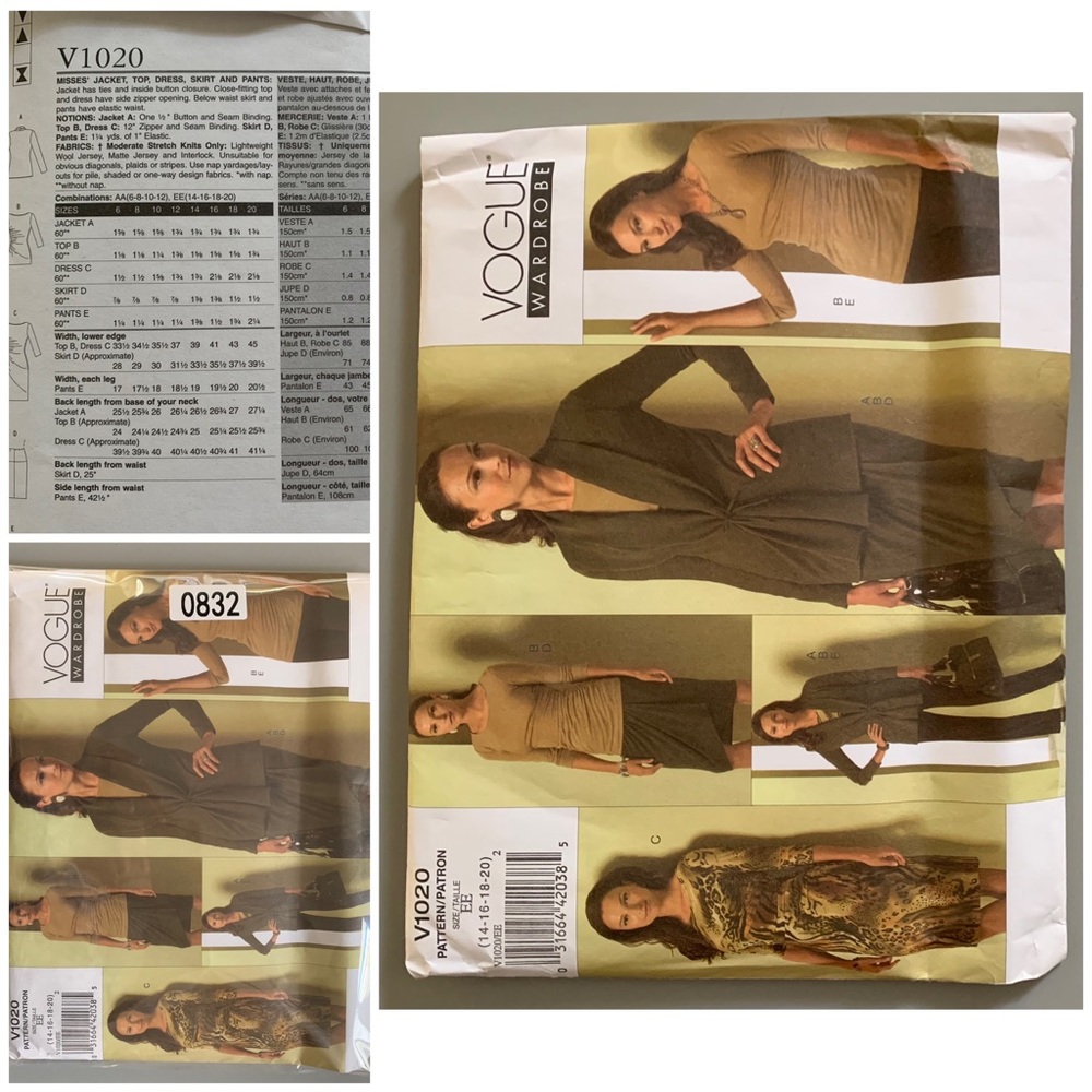 🔥5/$20🔥 Vogue Wardrobe Pattern V1020 size EE 14, 16, 18, 20 Unopened complete